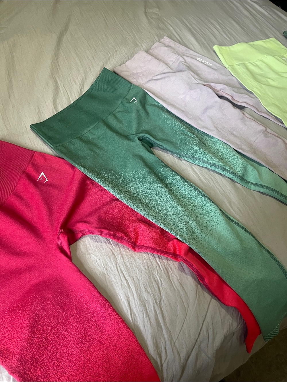 Gymshark Seamless Leggings Pack — Hot Pink, Teal Green, Pale Purple, Neon Yellow